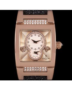 De Grisogono Instrumentino Dual Time Women's 18k Rose Gold Salmon Pink Guilloch Dial Diamond Set