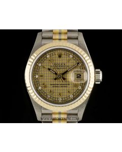 Rolex 18k Tridor Houndstooth Diamond Dial Datejust Ladies 69179 B