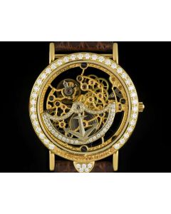 Ulysse Nardin Unworn Diamond Set Flip Case Gents NOS 18k Yellow Gold Skeleton Flip Case