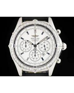 Breitling Shadow Flyback Windrider Gents Stainless Steel White Dial Diamond Bezel 