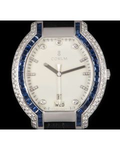 Corum Diamond & Sapphire Set Gents Dress Watch 18k White Gold White Dial 90.253.59
