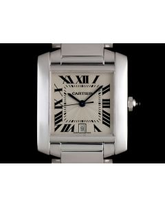 Cartier 18k White Gold Silver Guilloche Dial Tank Francaise Men's
