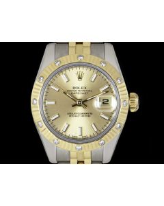 Rolex Datejust Women's Stainless Steel & 18k Yellow Gold Champagne Dial Diamond Set 179313