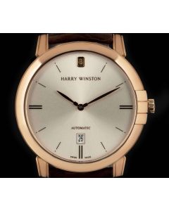 Harry Winston Unworn Midnight Gents 18k Rose Gold Silver Dial B&P MIDAHD42RR001