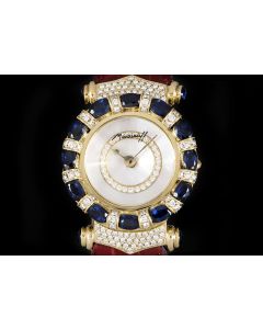 Moussaieff Elegance Ladies Wristwatch 18k Yellow Gold Mother Of Pearl Dial Sapphire & Diamond Set 
