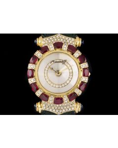 Moussaieff Elegance Ladies Wristwatch 18k Yellow Gold Mother Of Pearl Dial Ruby & Diamond Set 