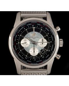 Breitling Transocean Chronograph Unitime Gents Stainless Steel Black Dial B&P AB0510U4/BB62-159A