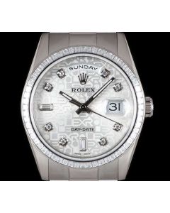 Rolex Day-Date Men's 18k White Gold Silver Jubilee Dial Diamond Set 118399