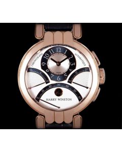 Harry Winston Premier Excenter Retrograde Gents 18k Rose Gold Silver Dial MCRA39R