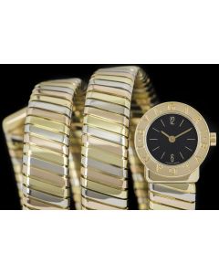 Bvlgari Tubogas Ladies 18k Tri-Gold Black Dial BB191T