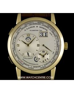 A Lange & Sohne 18k Yellow Gold Silver Dial Lange 1 Time Zone B&P 116.021