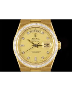 Rolex Rare Unworn Oysterquartz Day-Date NOS Men's 18k Yellow Gold Champagne Dial Diamond Set B&P 19058