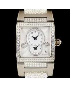 De Grisogono Unworn Instrumentino Ladies 18k White Gold Silver Guilloch  Diamond Dial B&P TINO S38 AT