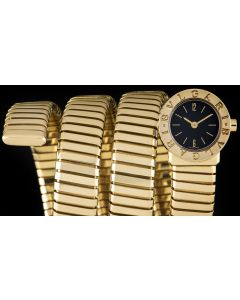 Bvlgari Tubogas Ladies 18k Yellow Gold Black Dial BB191T