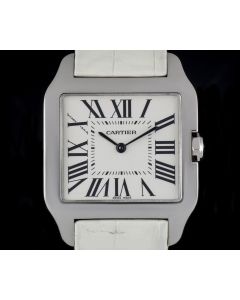Cartier 18k White Gold Silver Roman Dial Santos Dumont Mid-Size B&P W2009451