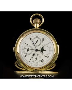 18k Yellow Gold Half Hunter Chrono Calendar Minute Repeater Pocket Watch