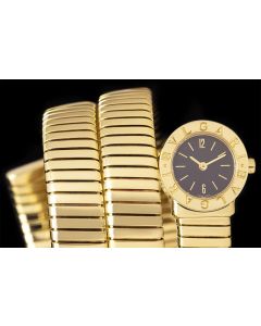 Bvlgari Tubogas Ladies 18k Yellow Gold Black Dial BB191T