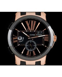 Ulysse Nardin Executive Dual Time Gents 18k Rose Gold Black Dial B&P 246-00