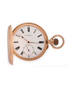 Henry Moser Full Hunter Pocket Watch Vintage Gents 14k Rose Gold White Enamel Dial