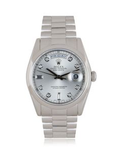 Rolex Day-Date Platinum Silver Diamond Dial 118206