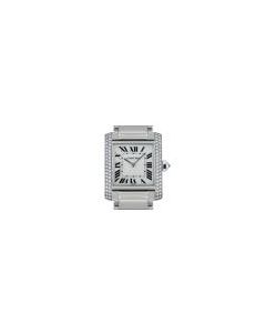 Cartier 18k White Gold Silver Dial Tank Francaise Mid-Size B&P WE1018S3