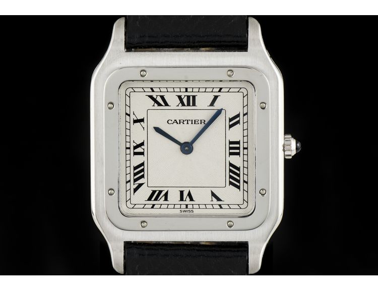Cartier Platinum Silver Roman Dial Santos Dumont Gents Wristwatch