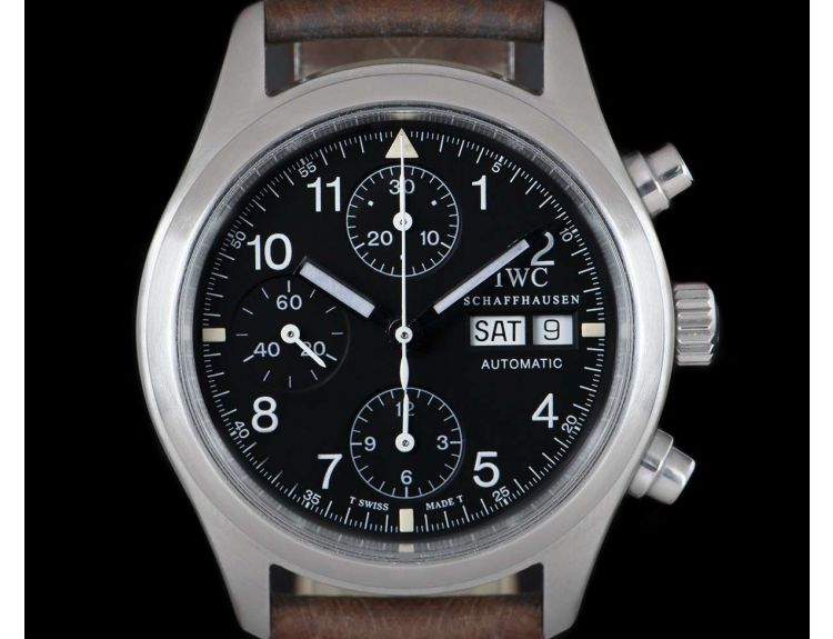 IWC Pilot Der Flieger Chronograph Gents Stainless Steel Black Dial IW3706