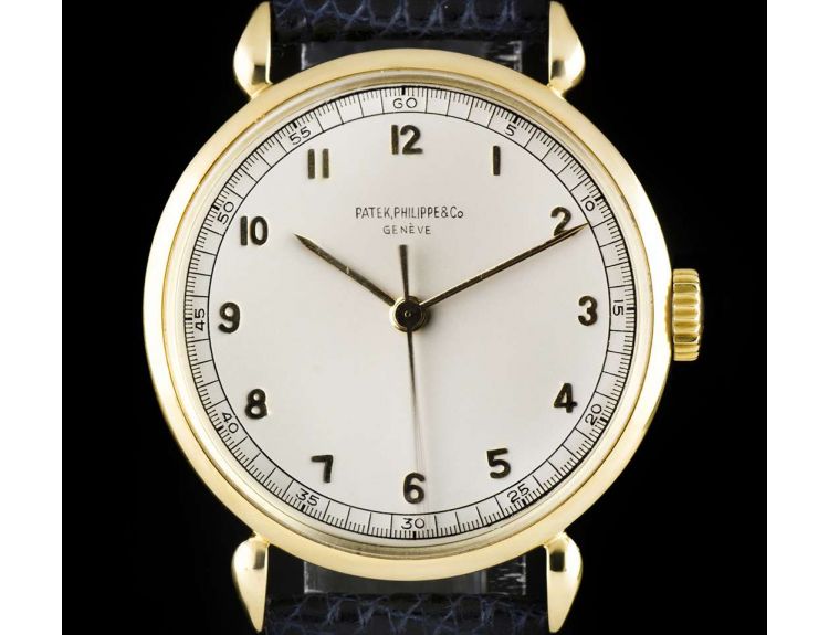 Patek Philippe Calatrava Indirect Centre Seconds Tear Drop Lugs Vintage Gents 18k Yellow Gold Silvered Dial 1509