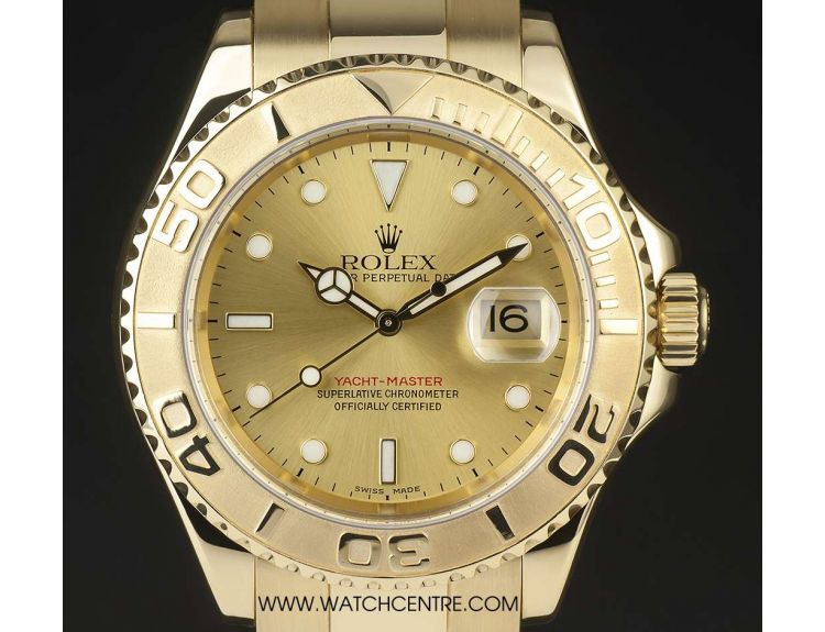 Rolex 18k Yellow Gold Champagne Dial Yacht-Master B&P 16628 | Pre-Owned ...