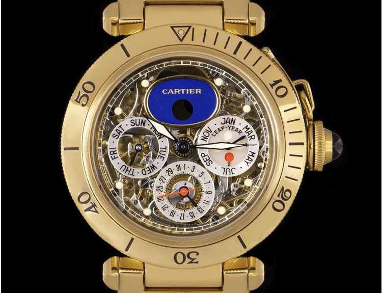 Cartier Pasha de Cartier Perpetual Calendar Gents 18k Yellow Gold Skeleton Dial