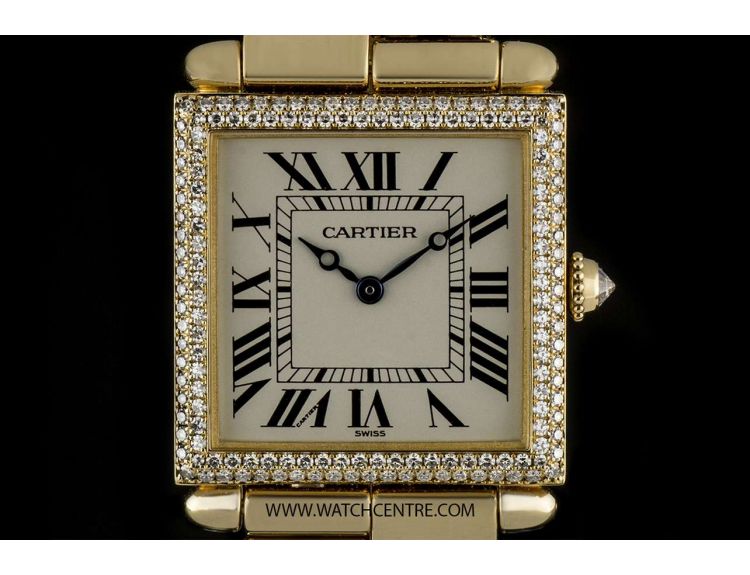 Cartier 18k Yellow Gold Diamond Bezel Square Tank Vintage Ladies