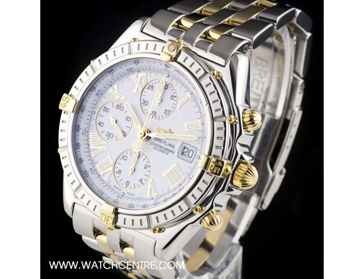 Breitling Stainless Steel 18k Yellow Gold White Dial Crosswind Gents B13055
