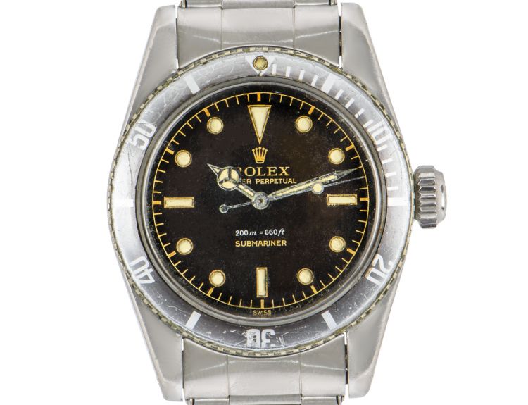Rolex Very Rare Submariner James Bond Vintage Big Crown Tropical Gilt Dial No Crown Guard 6538