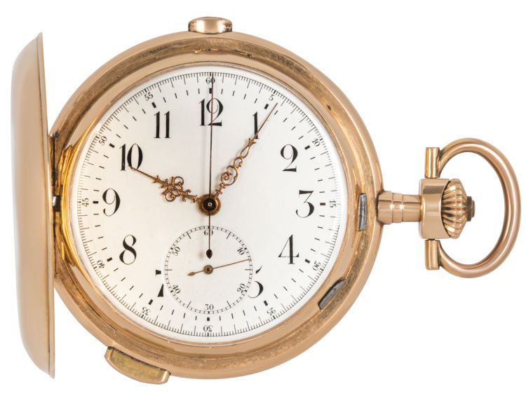 Antique Full Hunter Rose Gold Chronograph Pocket Watch