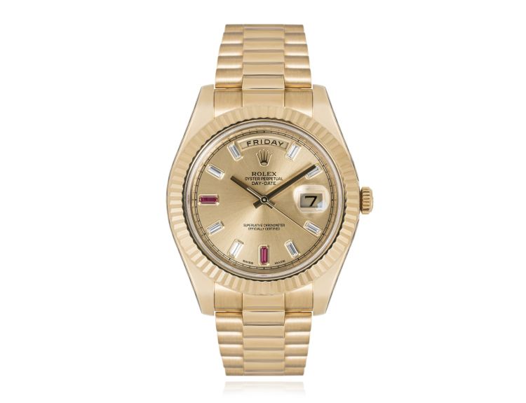 Rolex Day-Date II 41mm Diamond Ruby Dial Yellow Gold 218238